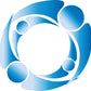 Blue and white circular logo with abstract design for Watch Our Own App
