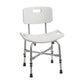 Bariatric shower chair with back and a 20 inch wide seat with built-in hand grips at each end, rated to 500 lb for safe seated showering.