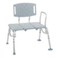 Bariatric tub transfer bench with a wide three-panel seat, reversible back, and side arm, rated to 500 lb for safe bathtub entry.