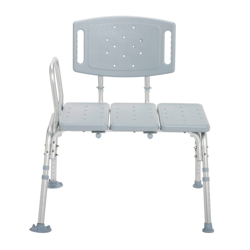 Heavy duty transfer bench set up for entry from the other side, showing the reversible back and arm for left or right transfers.