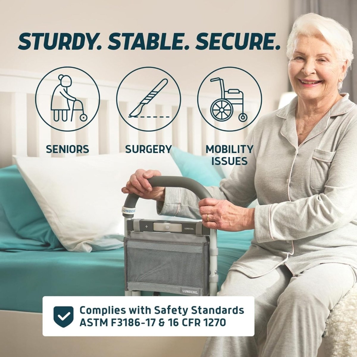 Bed Assist Rail with Motion-Sensor Night Light – Safety Rail for Seniors