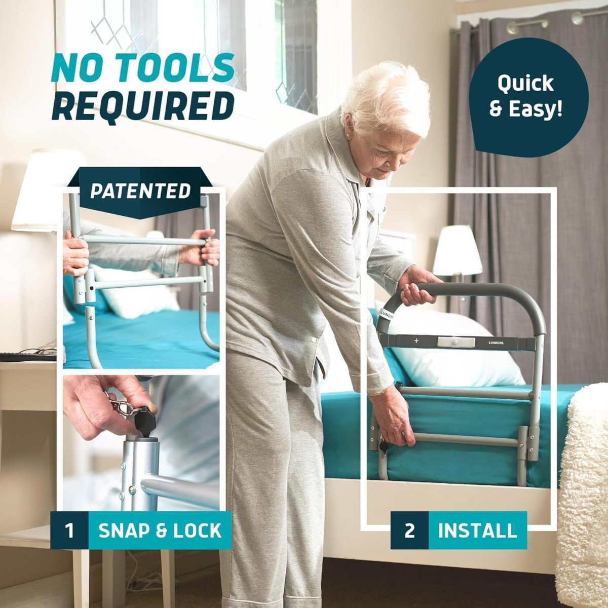 Bed Assist Rail with Motion-Sensor Night Light – Safety Rail for Seniors