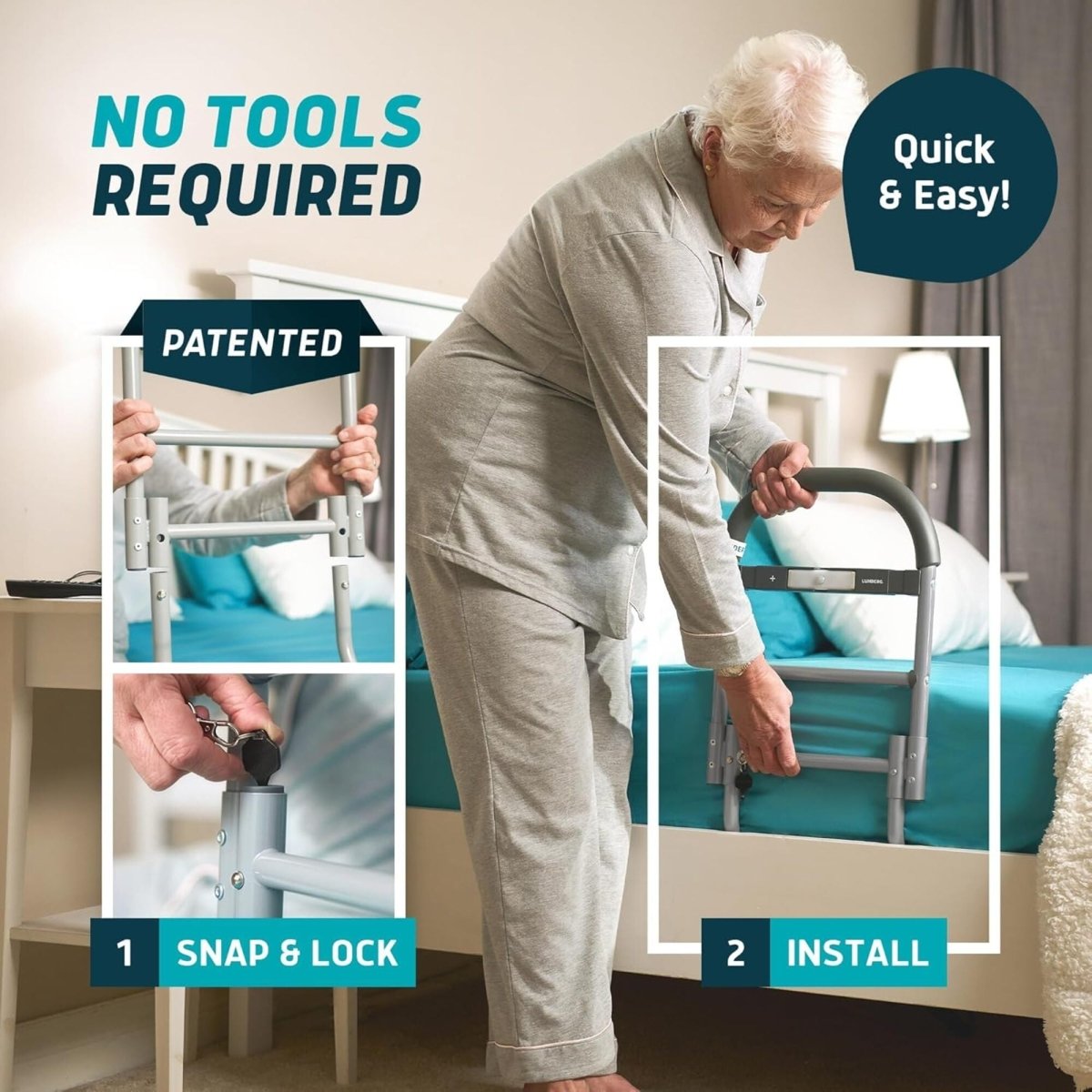 Bed Assist Rail with Motion-Sensor Night Light – Safety Rail for Seniors