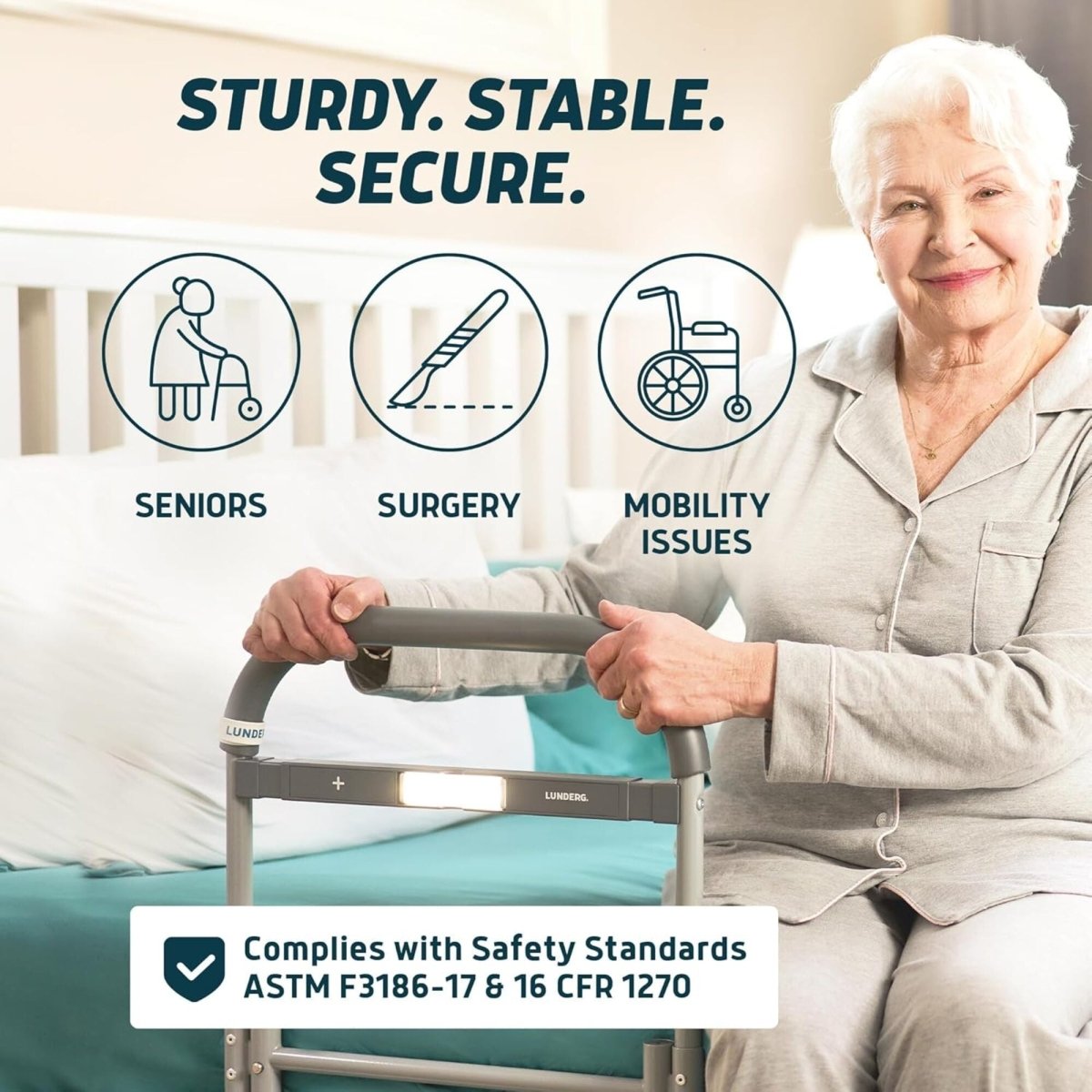 Bed Assist Rail with Motion-Sensor Night Light – Safety Rail for Seniors