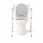 Medline Guardian commode frame positioned over a standard toilet, used as a raised toilet seat and safety frame with support arms