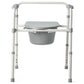 Medline Guardian 3-in-1 folding steel bedside commode in white and gray with padded seat, lid, armrests, and removable gray bucket