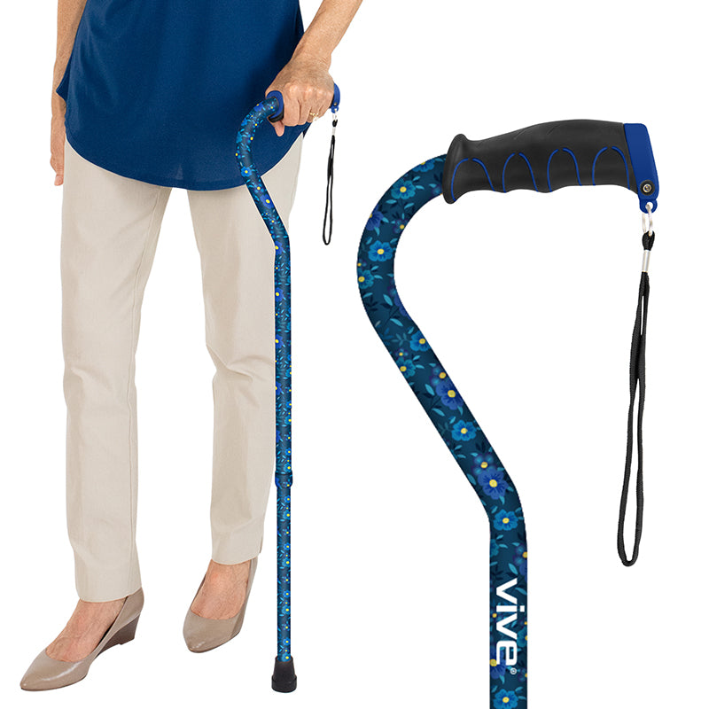 Vive single point cane in blue floral found at AskSAMIE.com