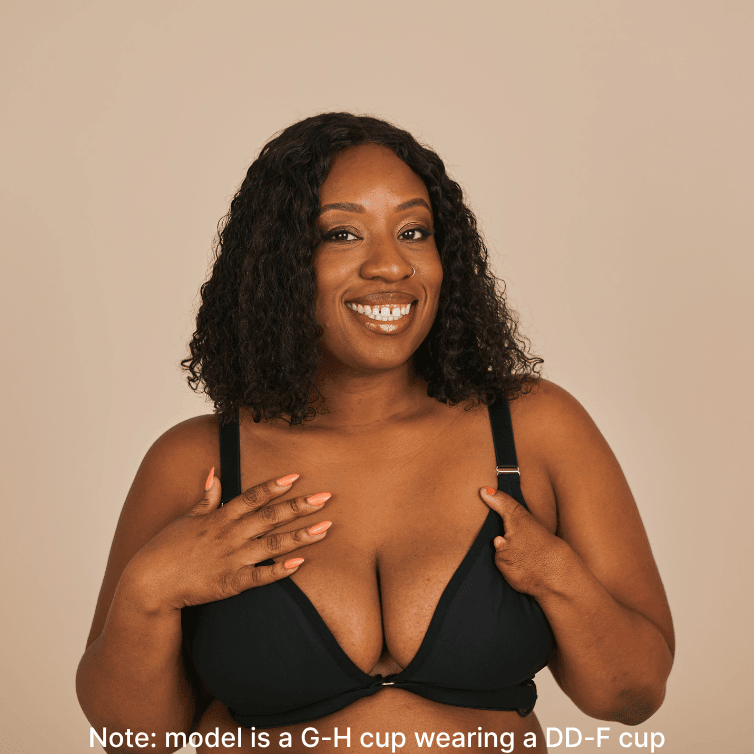 Easy-On Mobility Bra by Springrose in black, front view with Velcro closure - AskSAMIE: Answers for Accessibility