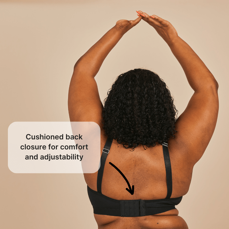 Easy-On Mobility Bra by Springrose back view with cushioned closure in black - AskSAMIE: Answers for Accessibility