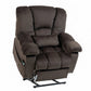 Extra large power lift recliner tilted forward on its steel lift base, raising the seat to help a senior stand up with less strain.