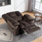 Brown velvet lift recliner reclined nearly flat with the footrest raised, giving taller adults full leg support for napping or sleep.
