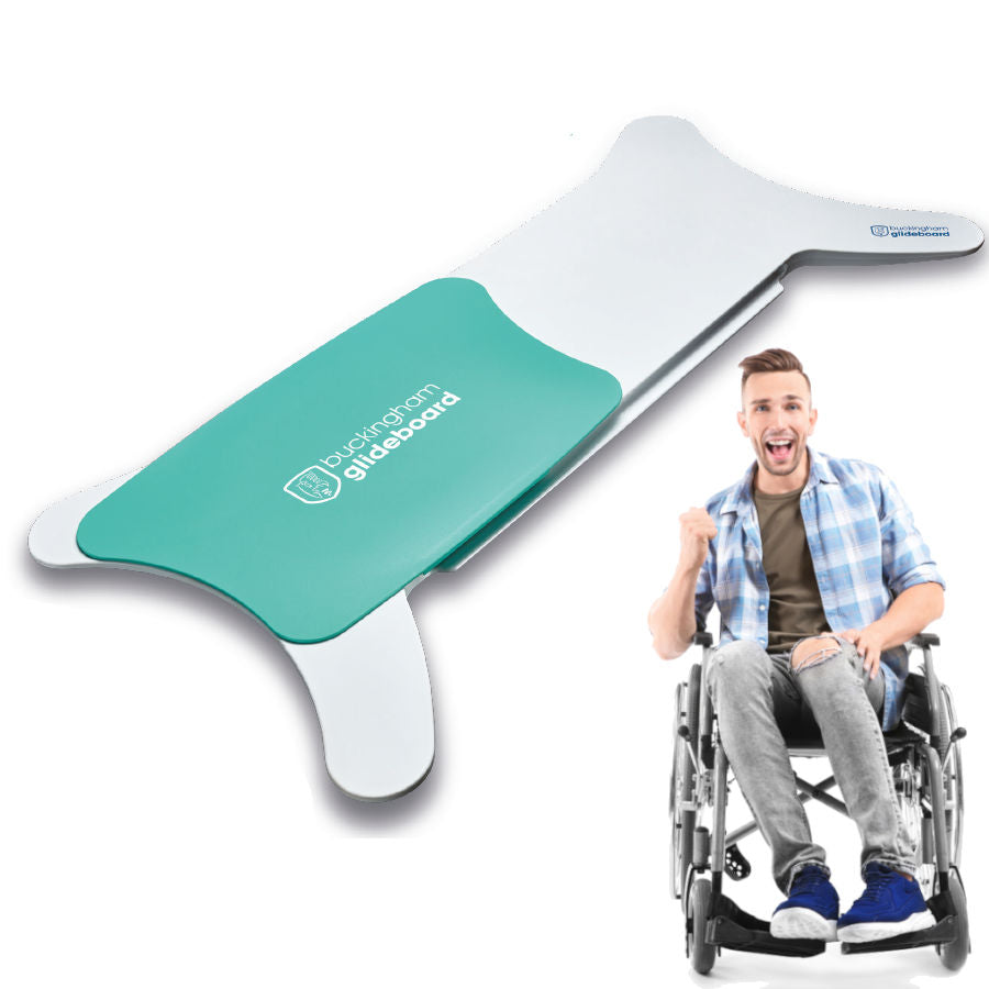 Buckingham glideboard with a person using a wheelchair from AskSAMIE