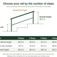Size chart for the outdoor step hand rail: 2 Steps has a 26.8 inch handrail covering 9.4 inches of rise, 3 Steps 40.6 inches covering 15.9 inches, 4 Steps 54.3 inches covering 22.4 inches, and 5 Steps 68.9 inches covering 28.9 inches. Every size is 36.2 inches tall.