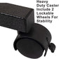 Close-up of the overbed table's heavy-duty swivel caster with a locking brake; two of the four wheels lock to keep the table still during meals.