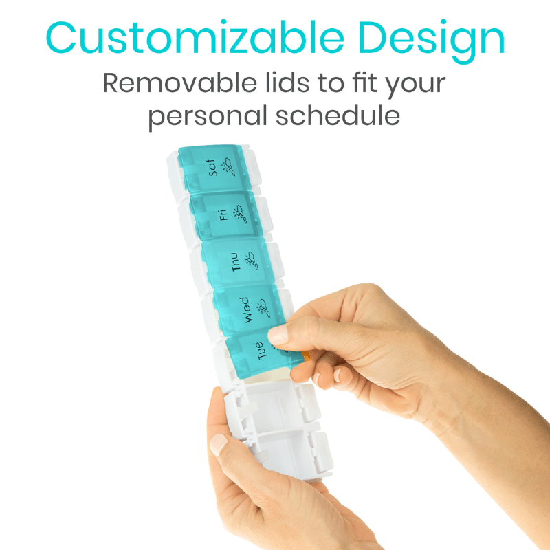 Weekly AM/PM Push Button Pill Planner with customizable lids to fit own schedule
from AskSAMIE