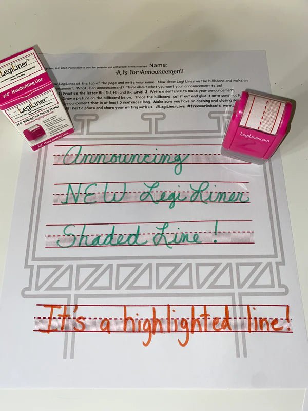 LegiLiner Self-Inking Teacher Stamp-3/4-inch Pink Shaded Handwriting Lines Roller Stamp | at AskSAMIE