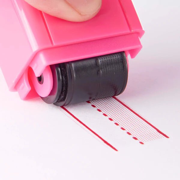 LegiLiner Self-Inking Teacher Stamp-3/4-inch Pink Shaded Handwriting Lines Roller Stamp | at AskSAMIE