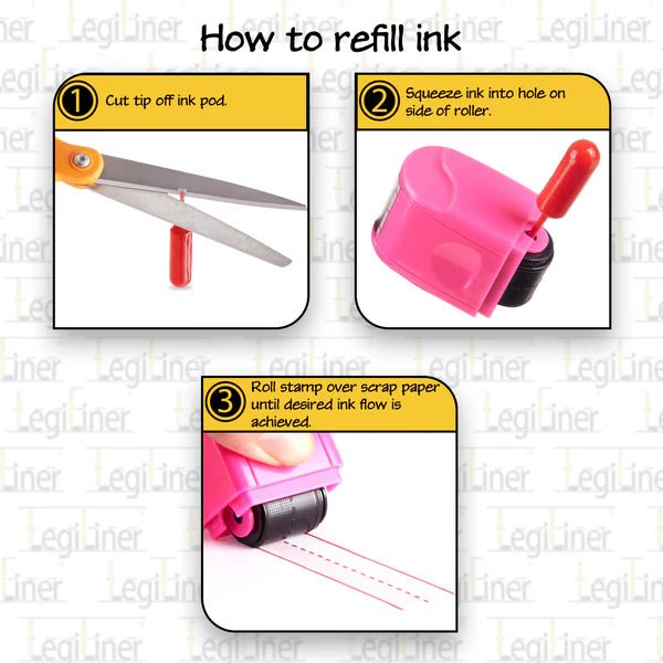LegiLiner Self-Inking Teacher Stamp-3/4-inch Pink Shaded Handwriting Lines Roller Stamp | at AskSAMIE