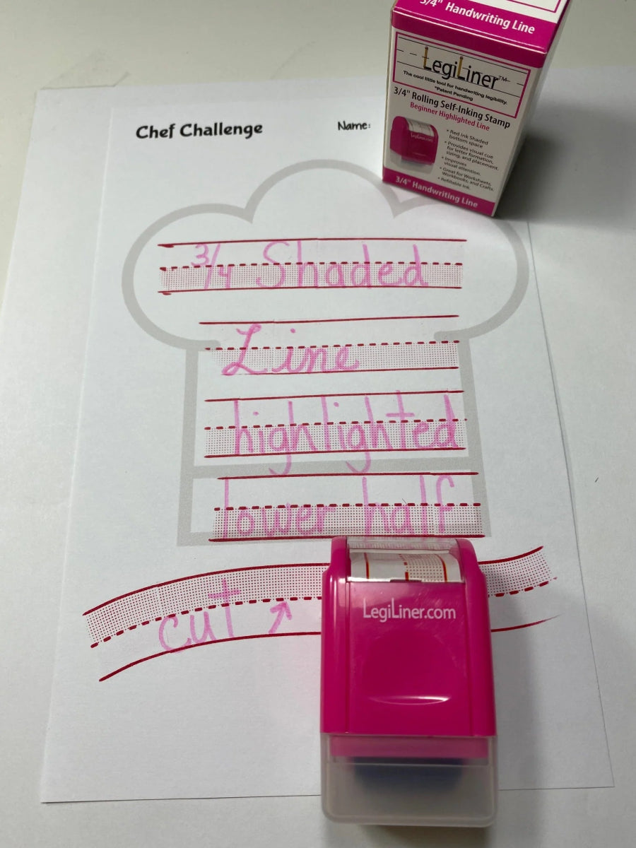 LegiLiner Self-Inking Teacher Stamp-3/4-inch Pink Shaded Handwriting Lines Roller Stamp | at AskSAMIE