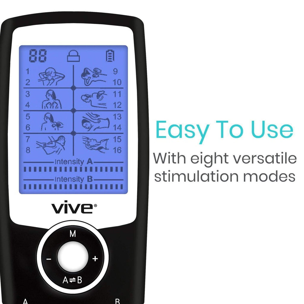 8 Mode TENS Unit with close up of various stimulation modes shown on led display from AskSAMIE