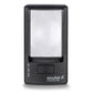 ocularX M1 2.2x lighted magnifying glass with a 76 x 50 mm rectangular lens and large on/off button for reading with low vision.