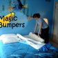 Magic Bumpers video showing the firm foam bed bumper sliding under a fitted sheet to keep an adult's legs from drifting out of bed