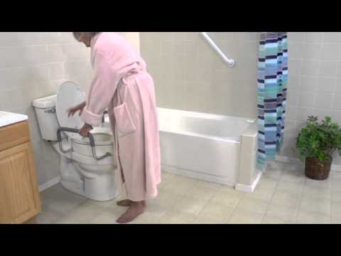 Drive Medical video showing the premium toilet seat riser with removable arms adding height for easier sit to stand.