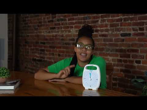 Dr. Brandy Archie, occupational therapist, demonstrates the Time Timer Original 8 inch visual countdown timer and how its shrinking disc shows time passing without numbers