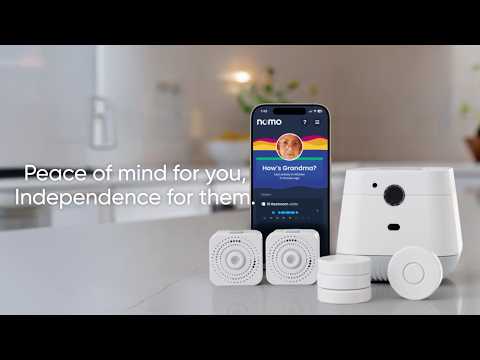 Official Nomo Smart Care demo video showing how the Hub, Satellites and Tags work together to monitor an aging parent's daily routine at home without cameras, and how the app alerts the family's Care Circle when something is off.