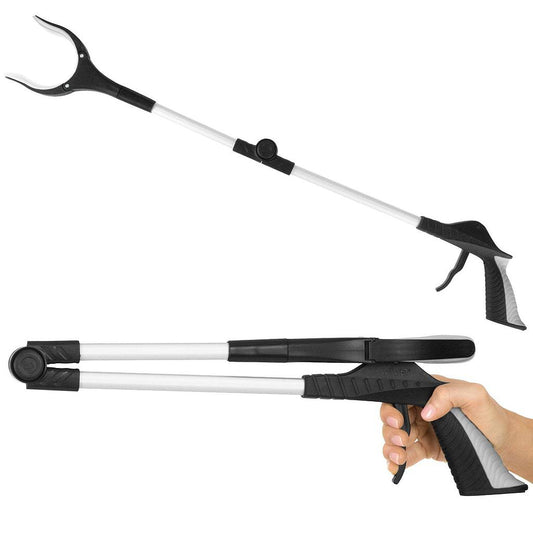 Foldable Reacher/Grabber Tool for Seniors picture with stretched and folded in half from AskSAMIE.