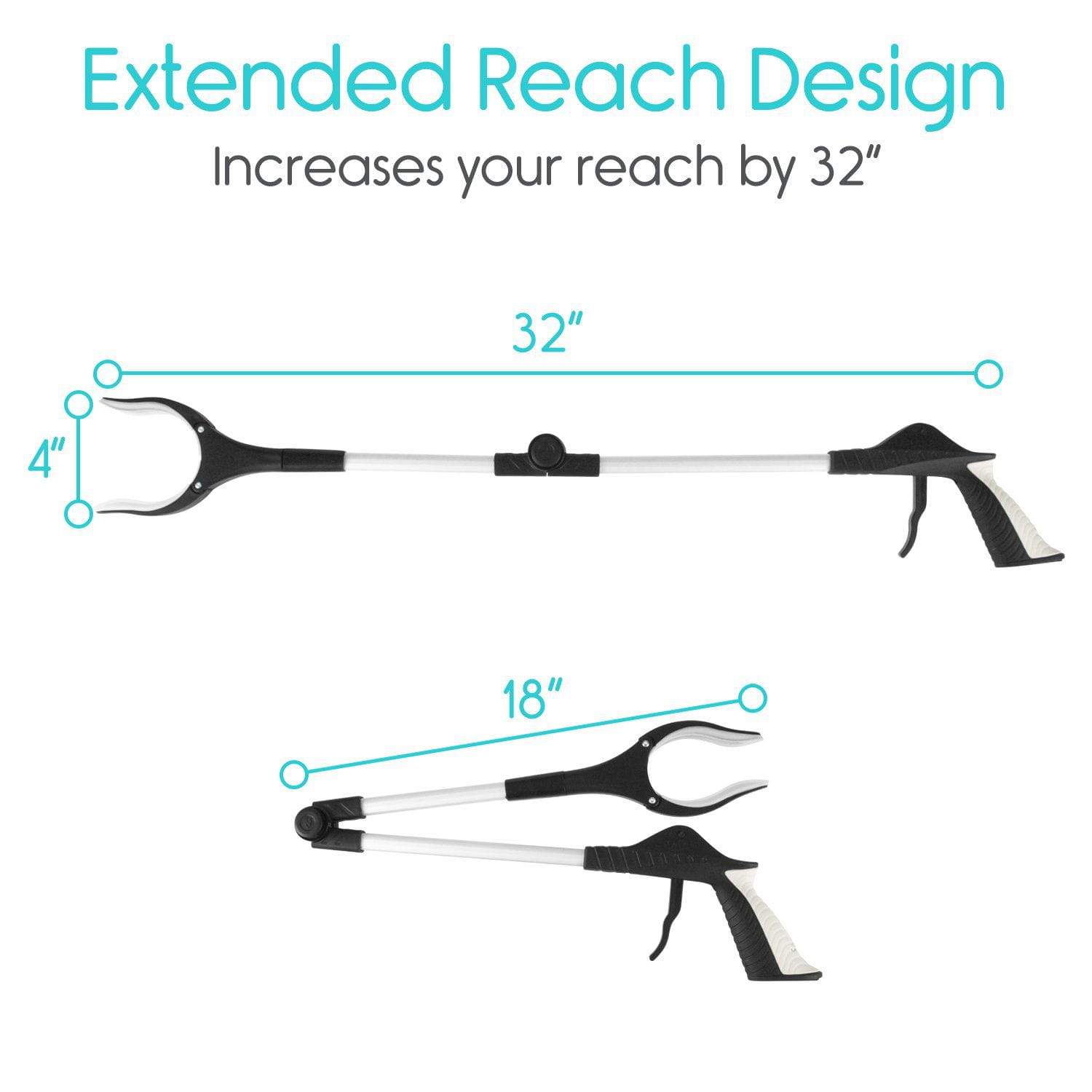 Foldable Reacher/Grabber Tool for Seniors picture with measurements from AskSAMIE