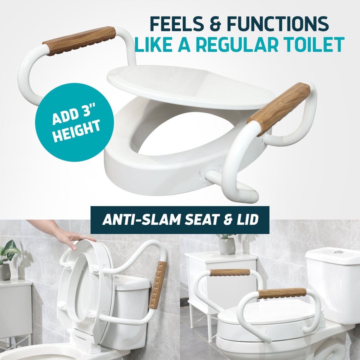 Raised Toilet Seat with Handles – Soft-Close, 3-Inch Riser for Seniors Lunderg - AskSAMIE: Answers for Accessibility