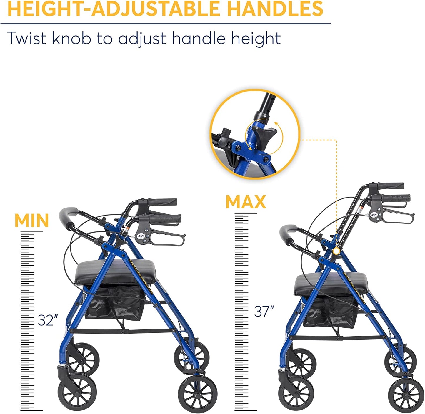 adjustable height handles on rollator