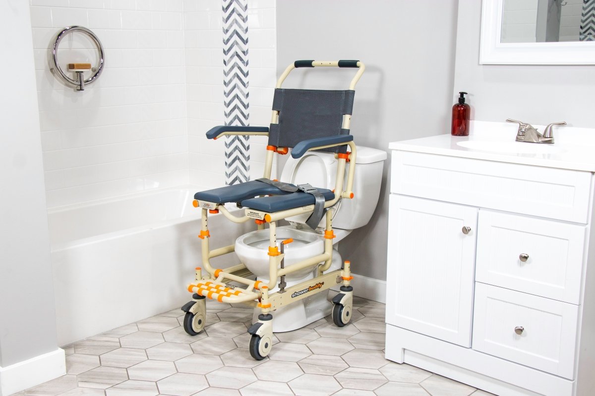 Rolling Shower Chair for Standard Showers | Gets over the threshold SolutionBased - AskSAMIE: Answers for Accessibility