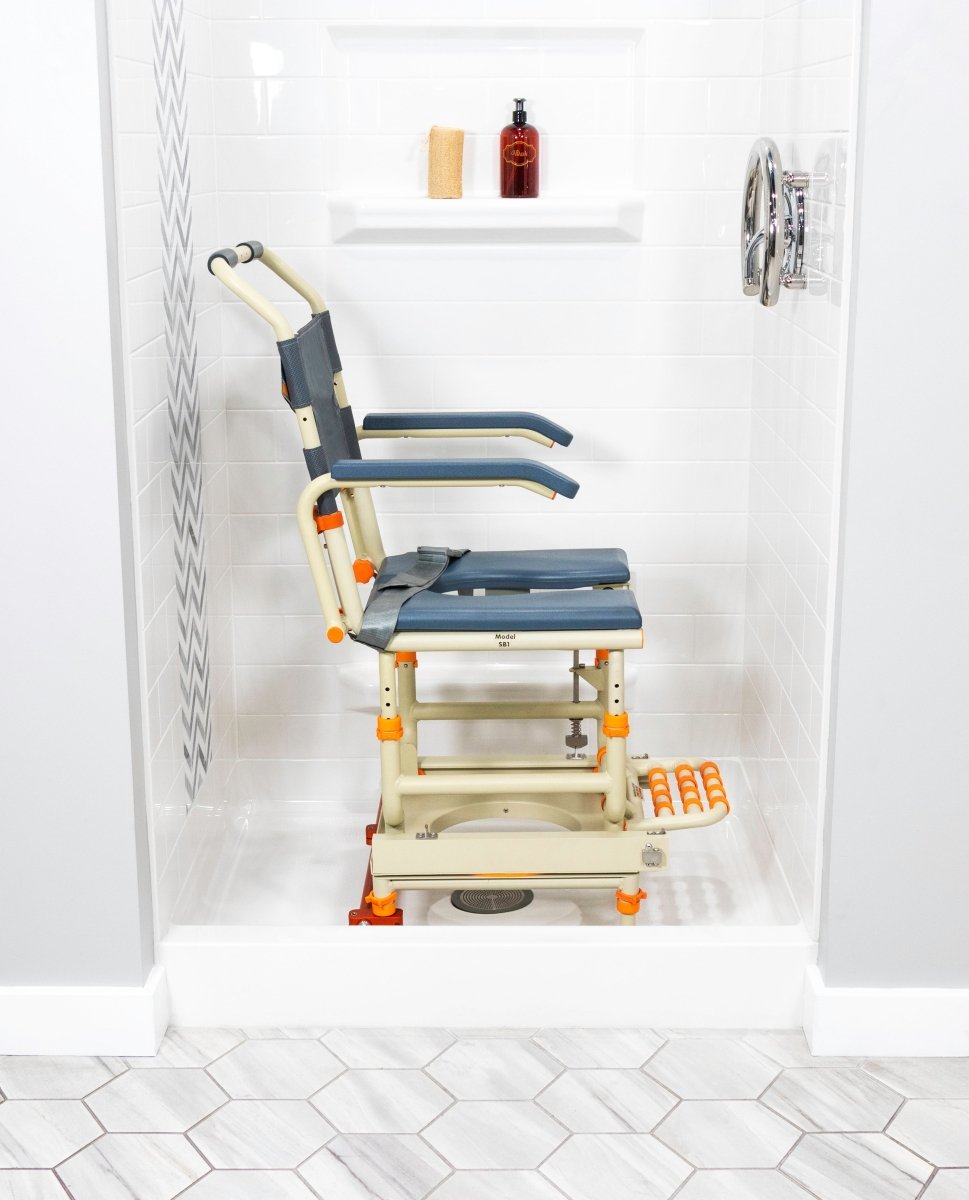 Rolling Shower Chair for Standard Showers | Gets over the threshold SolutionBased - AskSAMIE: Answers for Accessibility
