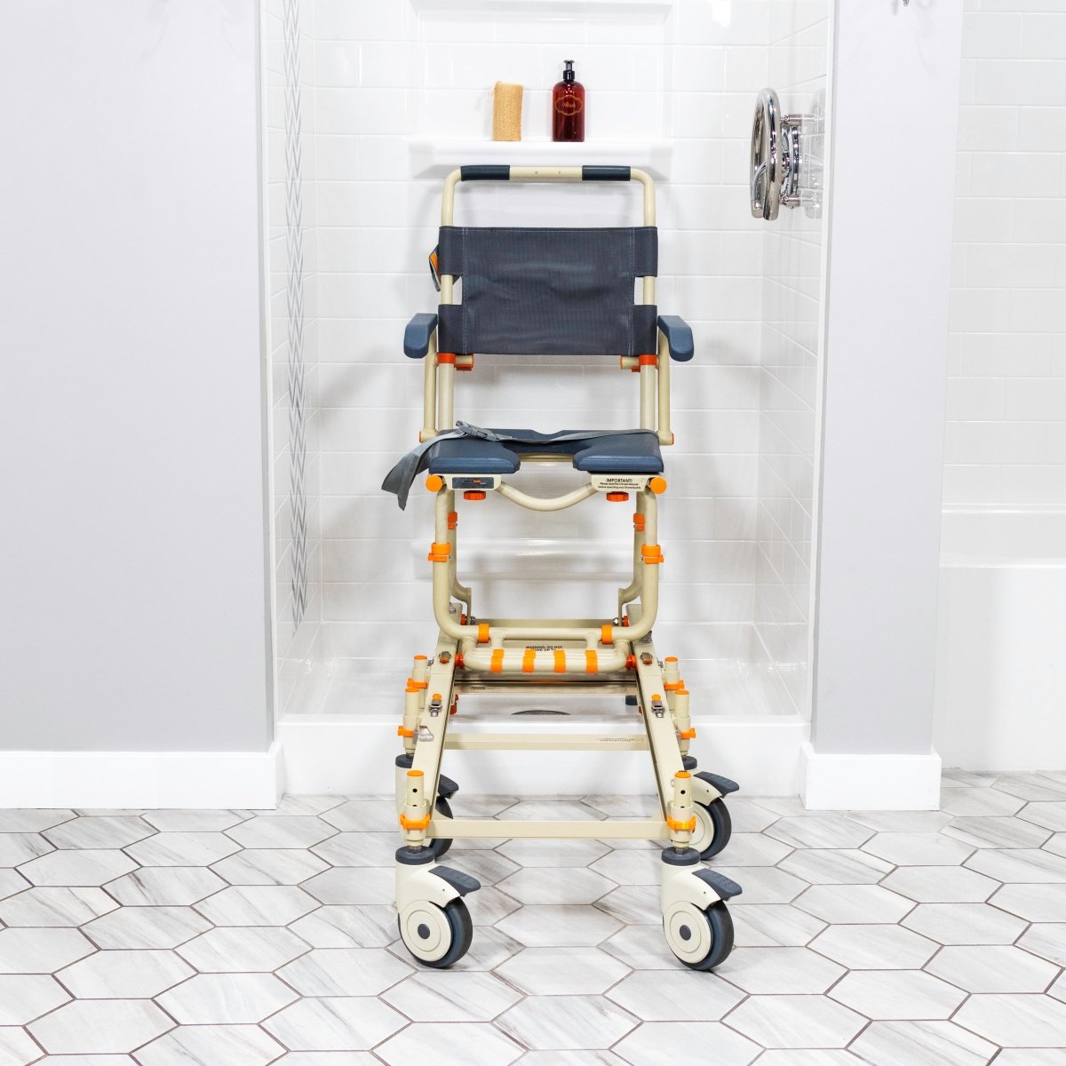 Rolling Shower Chair for Standard Showers | Gets over the threshold SolutionBased - AskSAMIE: Answers for Accessibility