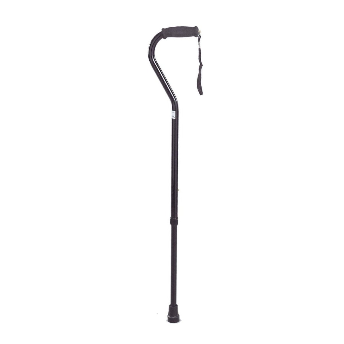 Adjustable single point walking cane with a contoured grip and rubber tip, used for balance and stability
