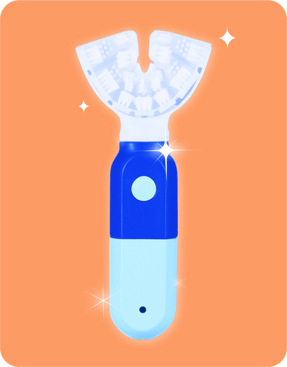SymplBrush Jr. in the Blue and Aqua color option, with the soft nylon bristle cradle attached to the handpiece.