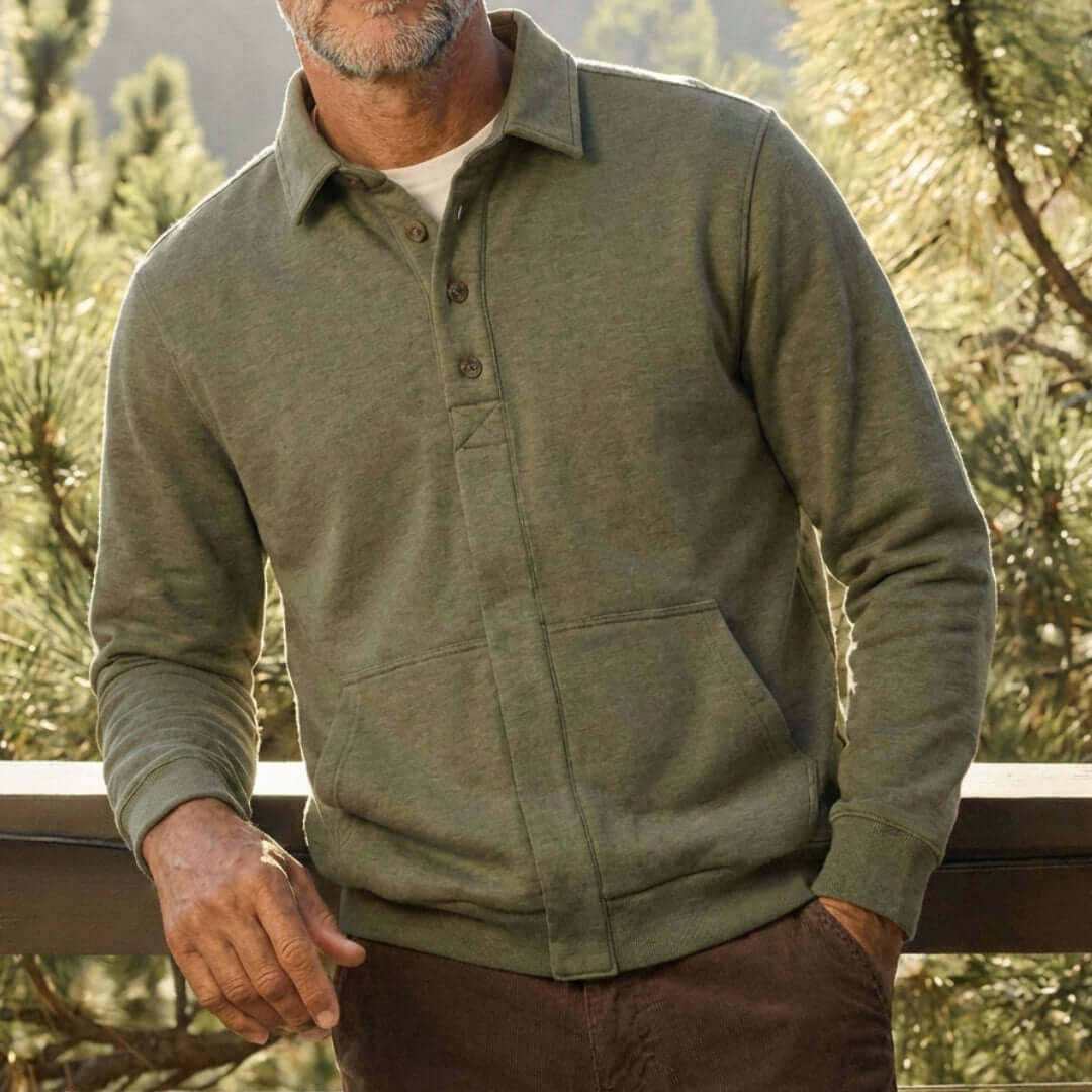 The Adaptive Magnetic Front Sweatshirt in Heathered Olive MagnaReady - AskSAMIE: Answers for Accessibility