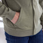 The Adaptive Magnetic Front Sweatshirt in Heathered Olive MagnaReady - AskSAMIE: Answers for Accessibility