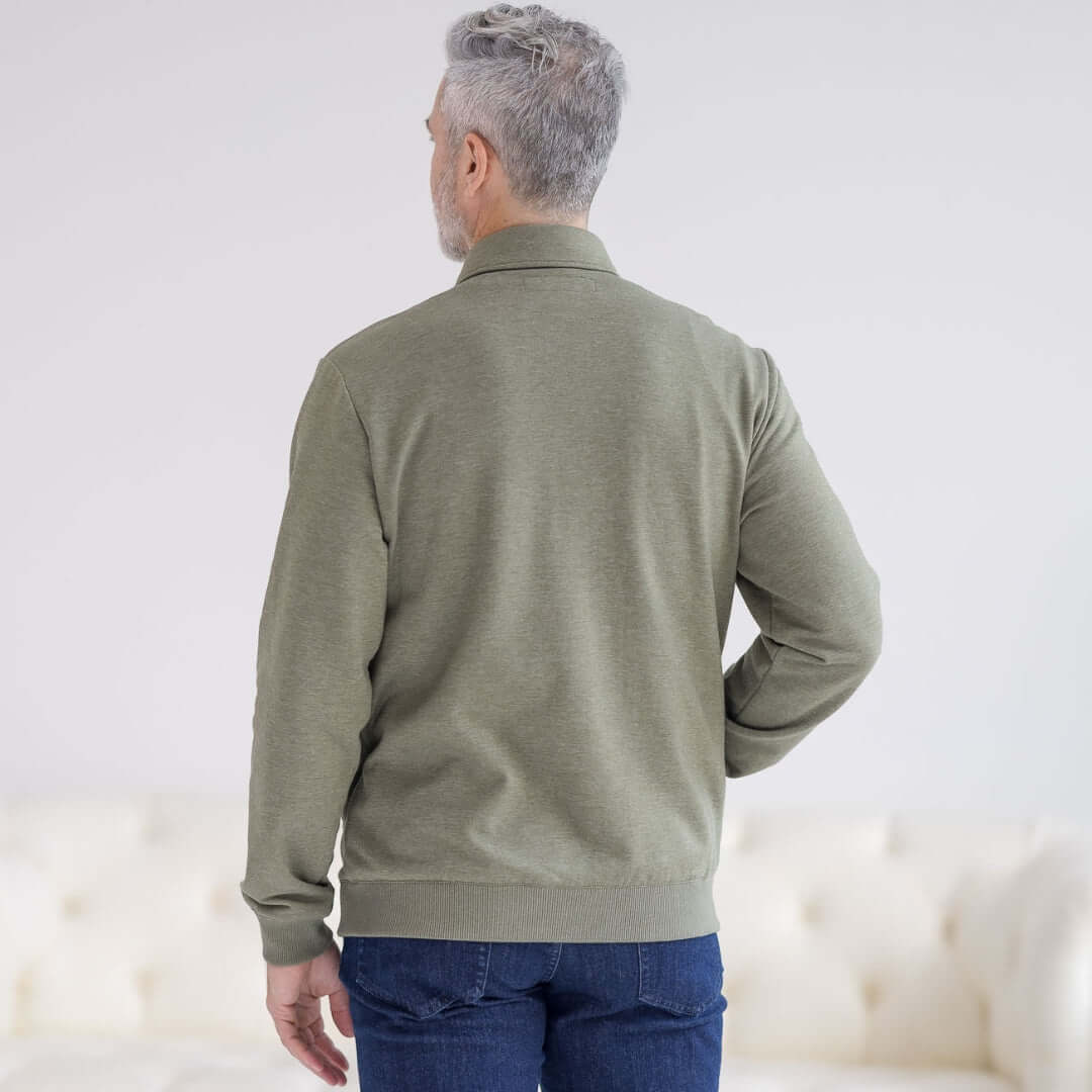 The Adaptive Magnetic Front Sweatshirt in Heathered Olive MagnaReady - AskSAMIE: Answers for Accessibility