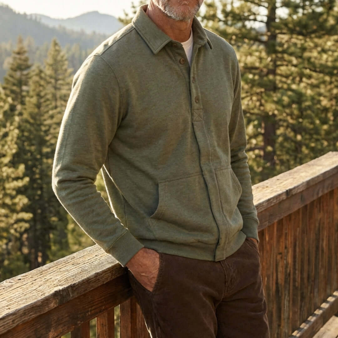 The Adaptive Magnetic Front Sweatshirt in Heathered Olive MagnaReady - AskSAMIE: Answers for Accessibility