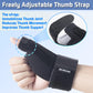 Close up of the adjustable thumb strap, which limits the painful twisting motion at the thumb base while the fingers stay free to pinch and grip.