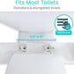 Toilet safety rail mounting plate adjusts to fit seat bolts 5.5 to 8 inches apart, for standard and elongated bowls.