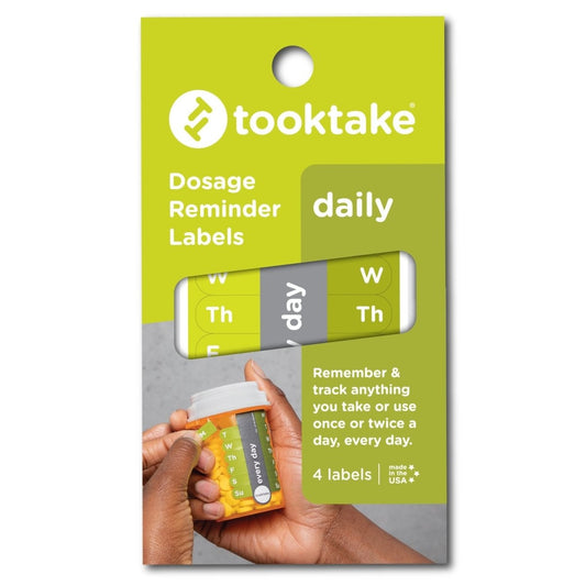 Tooktake daily dosage reminder labels package, 4 labels to track pills you take once or twice a day