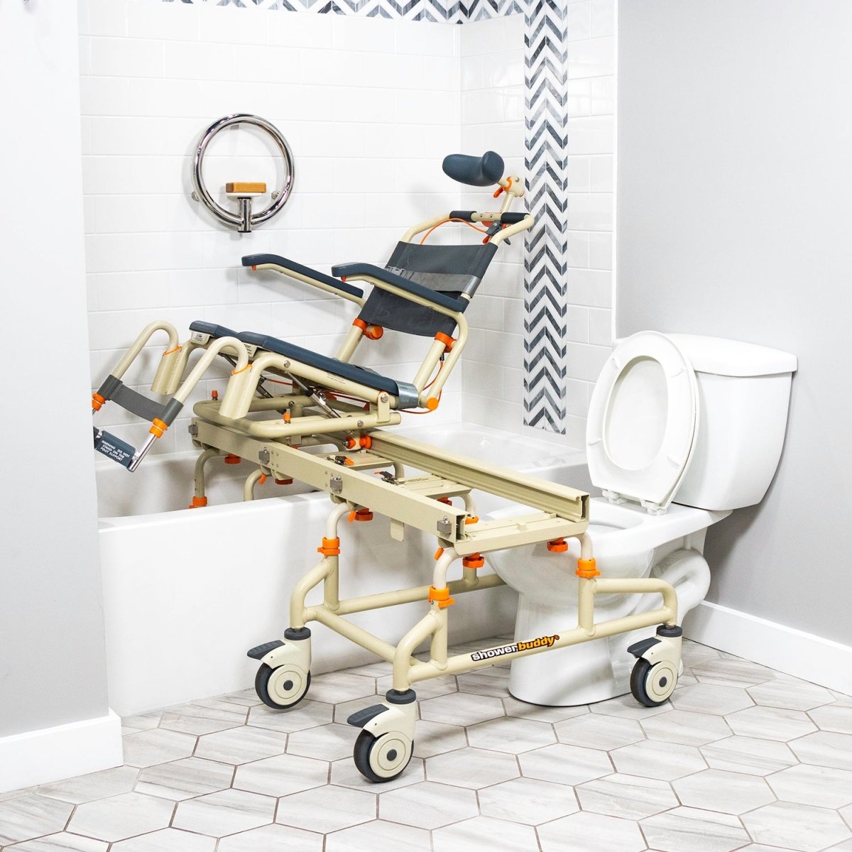 Tub Buddy Shower Chair Over the Bath with Tilt SolutionBased - AskSAMIE: Answers for Accessibility