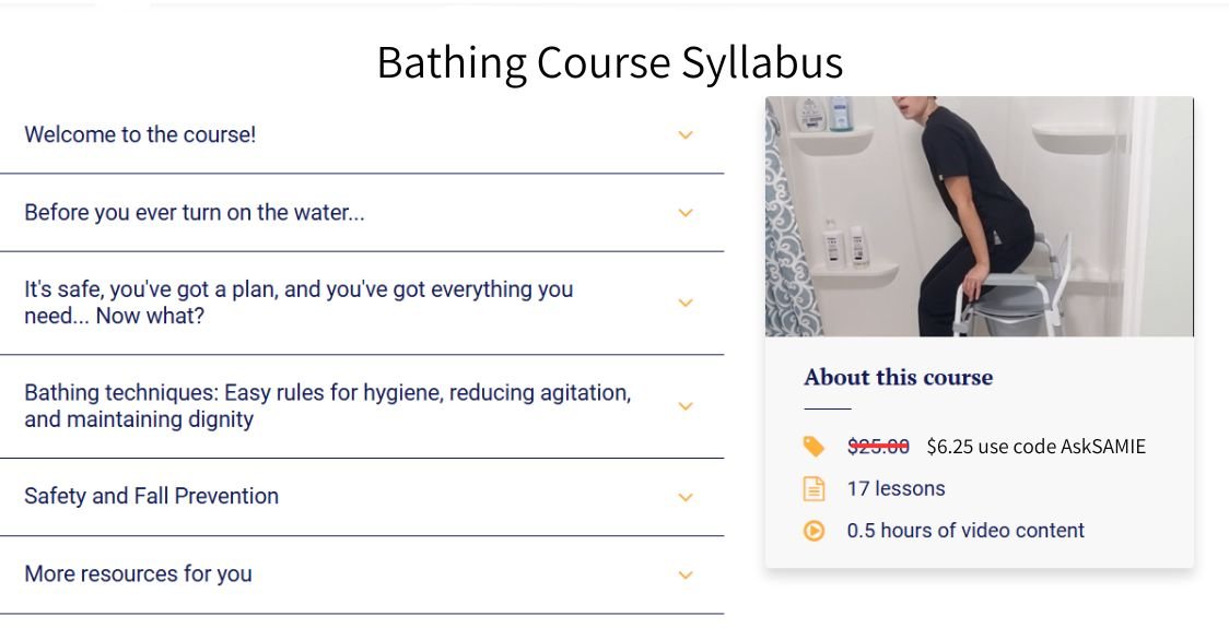 Video Training: ADLs for the Family Caregiver - Bathing Higher Standards Caregiver Training at AskSAMIE