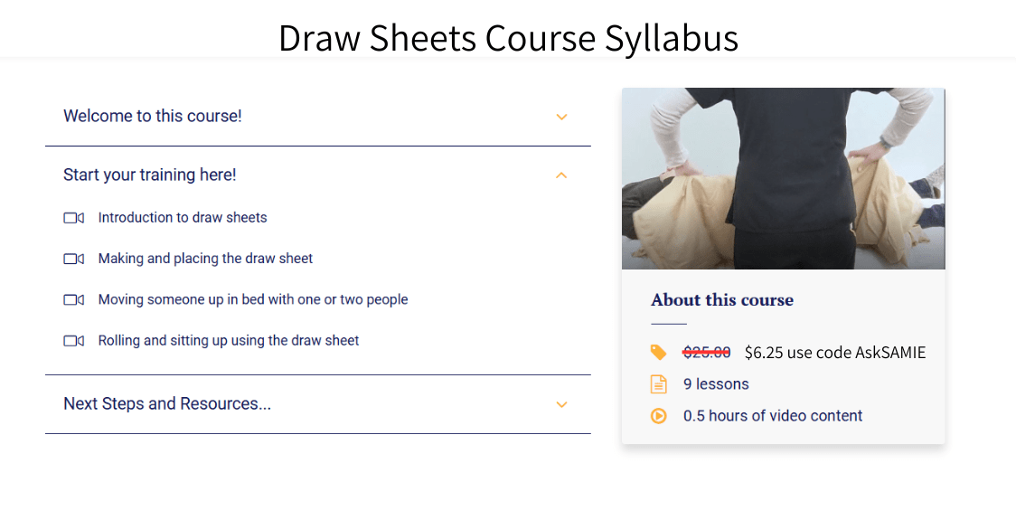 Video Training: How to Use a Draw Sheet to Move Someone in Bed Higher Standards Caregiver Training - AskSAMIE: Answers for Accessibility
