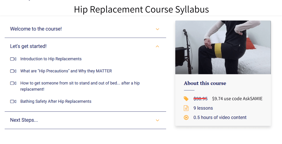 Video Training: Moving People with Hip Replacements Higher Standards Caregiver Training - AskSAMIE: Answers for Accessibility