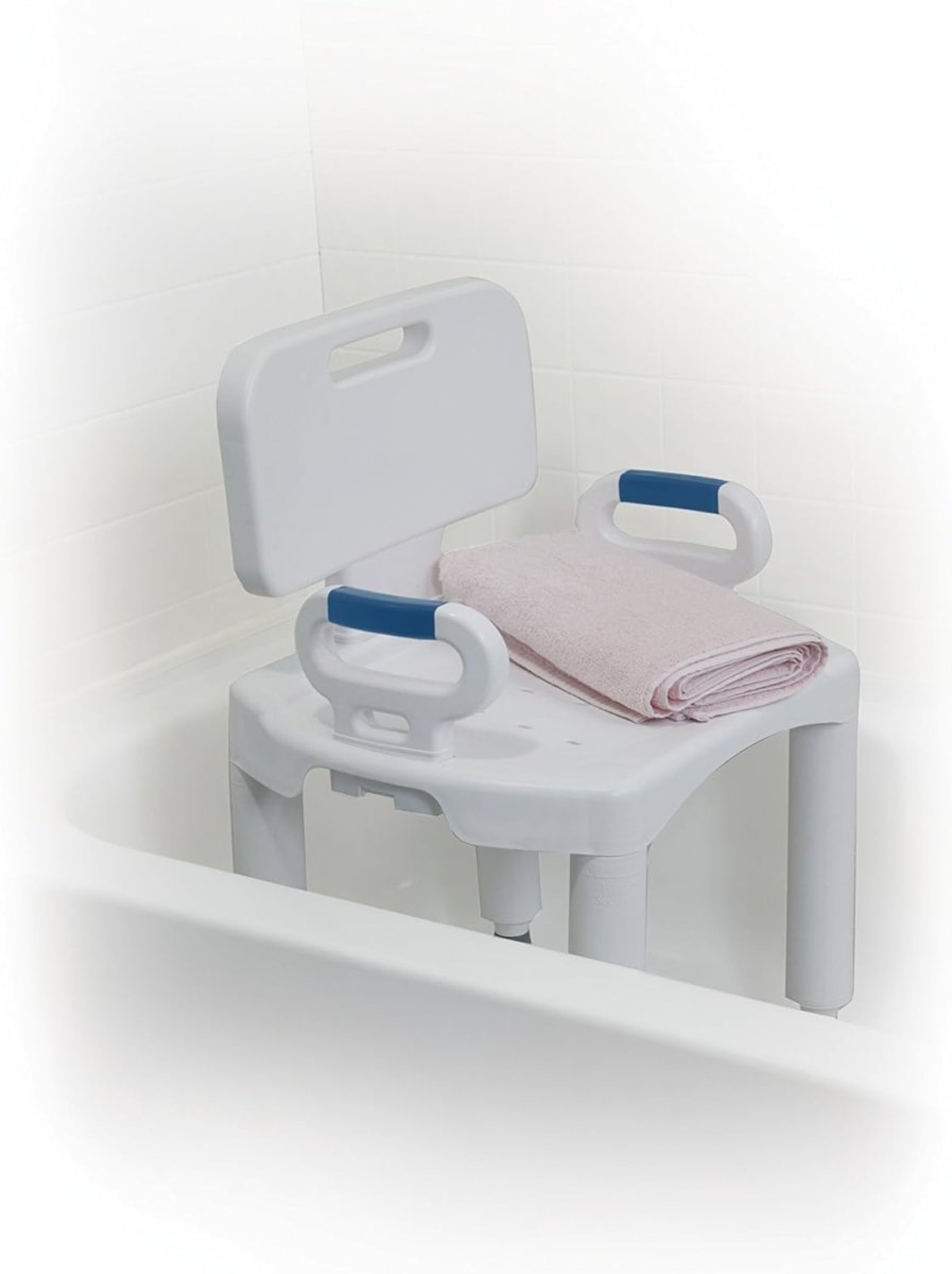 Wide and Flat Seat Shower Chair w/ Back & Arms AskSAMIE: Answers for Caregiving - AskSAMIE: Answers for Accessibility